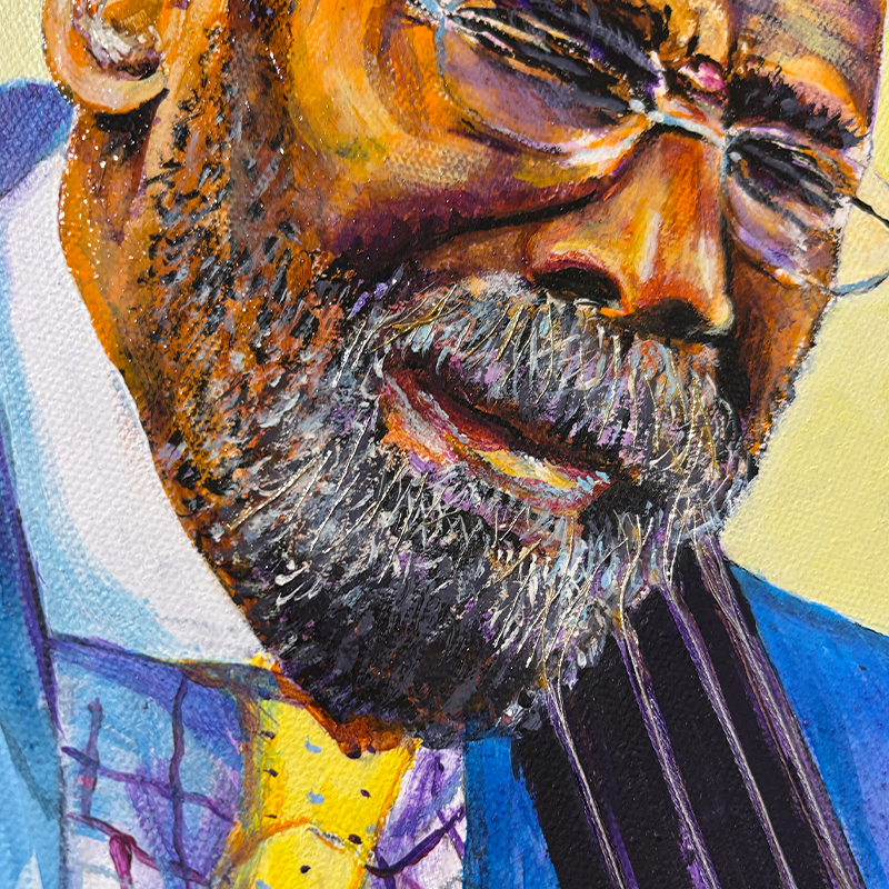 Detail of a painting of jazz bassist, Sir Ron Carter Detail of a painting of jazz bassist, Sir Ron Carter